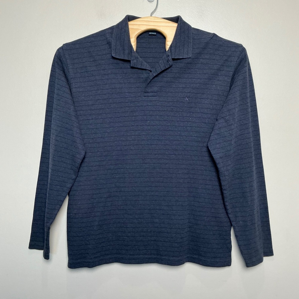 Polo Ralph Lauren Mens XL Navy Blue Striped Long Sleeve Cotton Polo Shirt